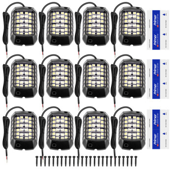 12 Pods Rock Lights Kit compatible for Jeep Truck ATV UTV SUV Universal compatible for White 6000K 7W