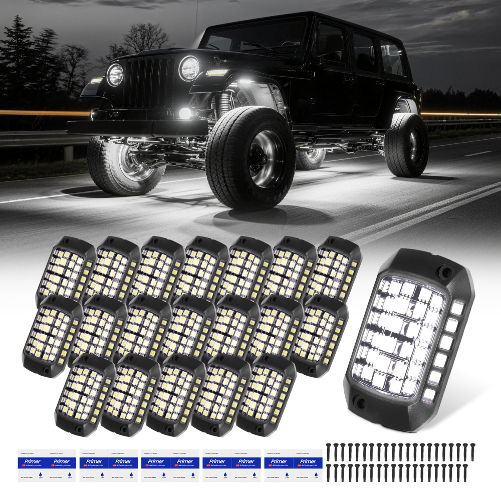 20PC Rock Lights compatible for Jeep Truck SUV ATV UTV compatible for White LED 6000K Waterproof 12V Kit