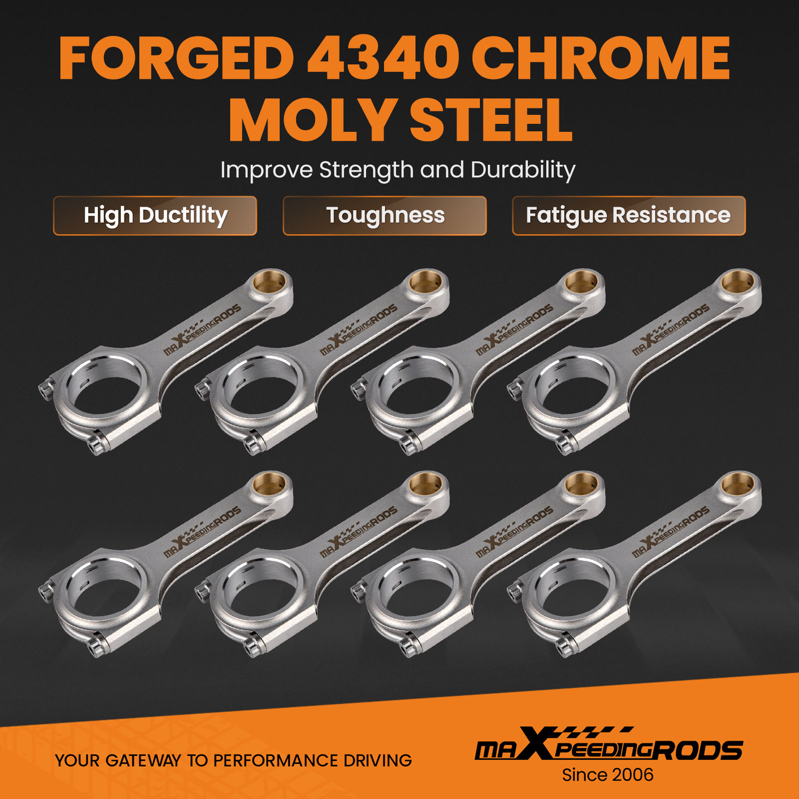 8x EN24 4340 Forged Connecting Rods+ARP 8740 Bolts