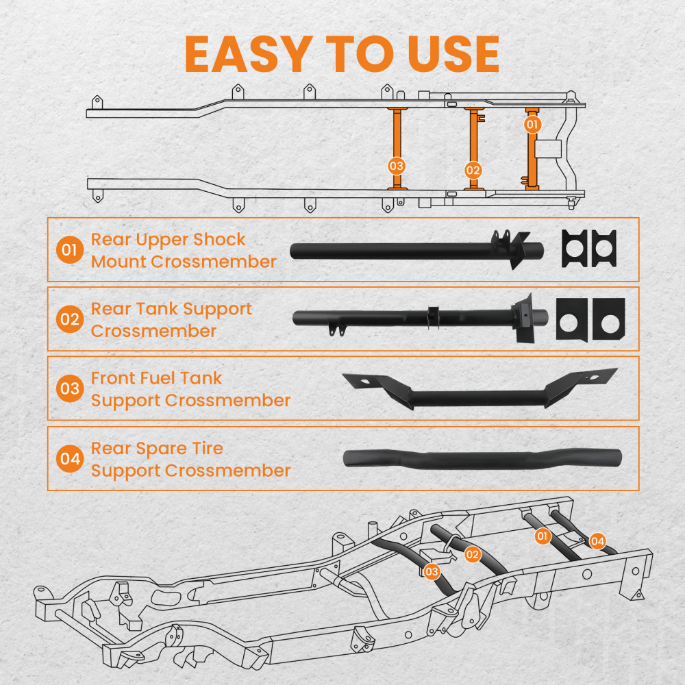 Bed Frame Crossmember Kit compatible for Chevy Silverado GMC Sierra 1999-2006 Complete