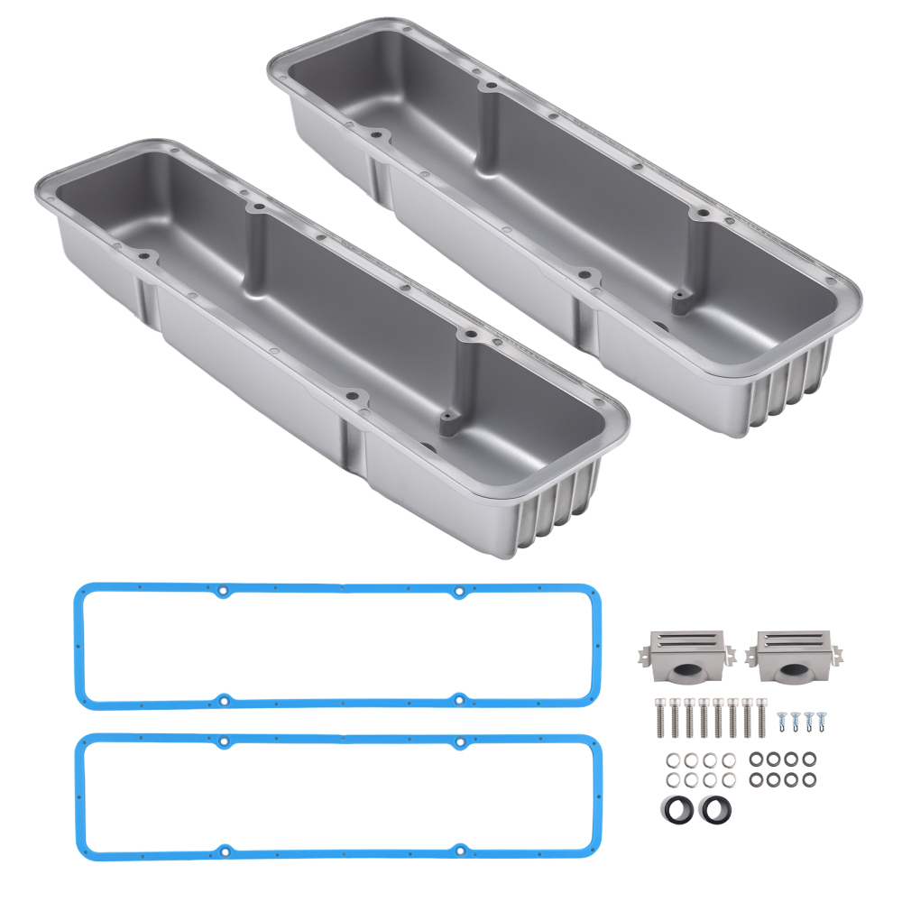 Aluminum SBC Valve Cover Set for Small Block compatible for Chevy 283-400 Chrome Short