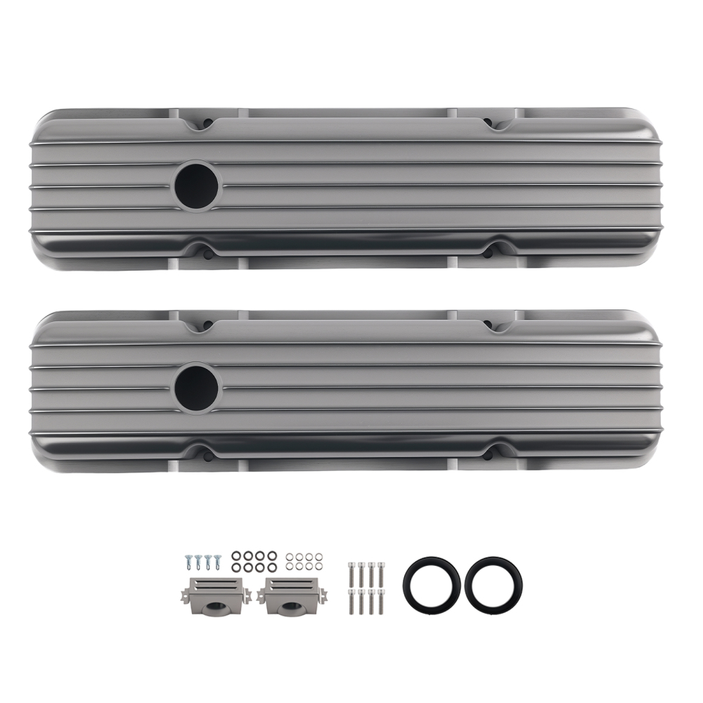 Aluminum Valve Cover Set compatible for Chevy SBC 283 302 305 327 350 1958-1986 Short