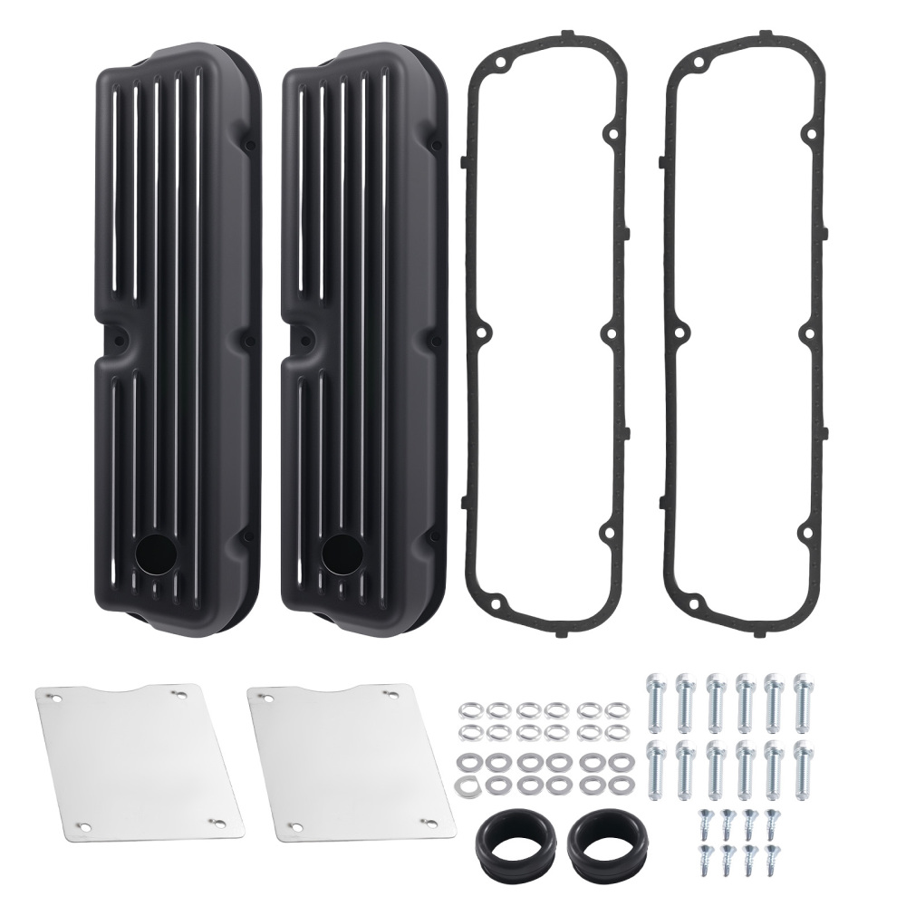 Black Aluminum Tall Valve Covers compatible for Ford 289 302 351W V8 1962-85 Finned Set