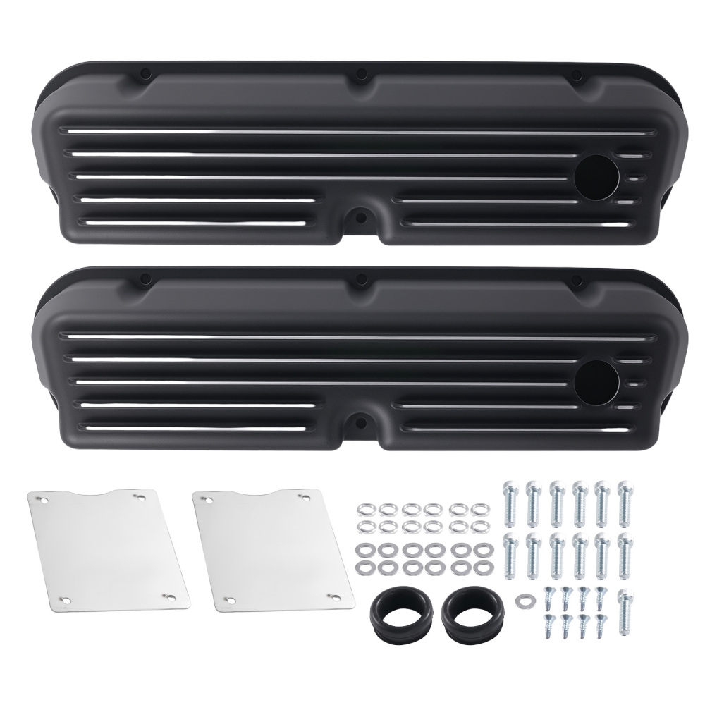 Aluminum Black Valve Covers compatible for Ford 289 302 351W 5.0L Finned 1962-1985