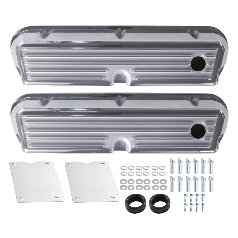Aluminum Finned Polished Valve Cover compatible for Ford 289 302 351W SBC 1962-85