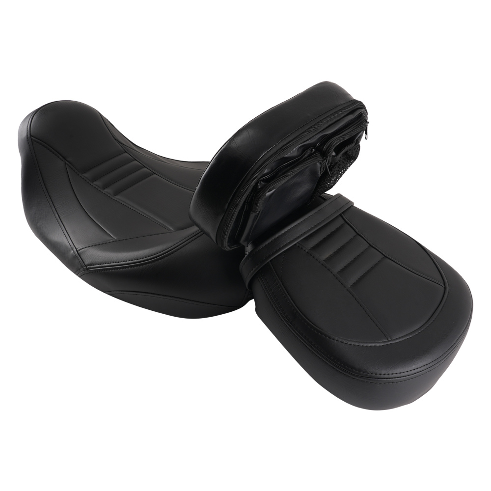 2-Up Leather compatible for Seat Compatible for Harley Touring 2009-2020 Black w/ Rider Pillion Pad