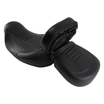 2-Up Leather compatible for Seat Compatible for Harley Touring 2009-2020 Black w/ Rider Pillion Pad