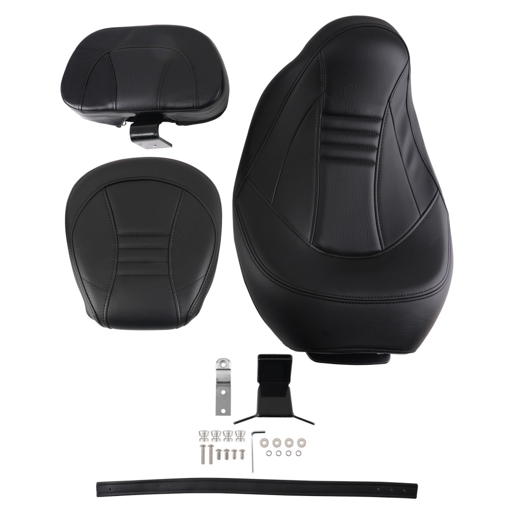 2-Up Leather compatible for Seat Compatible for Harley Touring 2009-2020 Black w/ Rider Pillion Pad