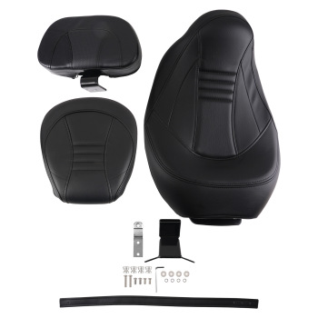 2-Up Leather compatible for Seat Compatible for Harley Touring 2009-2020 Black w/ Rider Pillion Pad