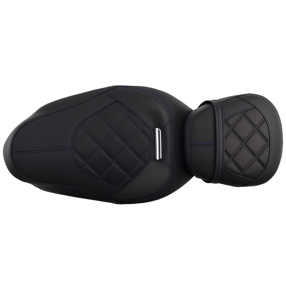 Black Blue PU Leather compatible for Seat Set compatible for Harley Touring 2009-2024 Driver Passenger