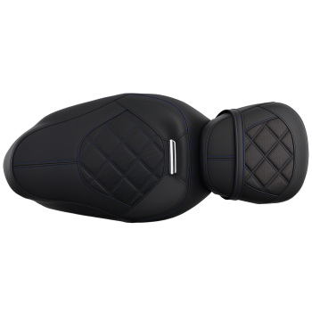 Black Blue PU Leather compatible for Seat Set compatible for Harley Touring 2009-2024 Driver Passenger