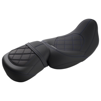 Black Blue PU Leather compatible for Seat Set compatible for Harley Touring 2009-2024 Driver Passenger