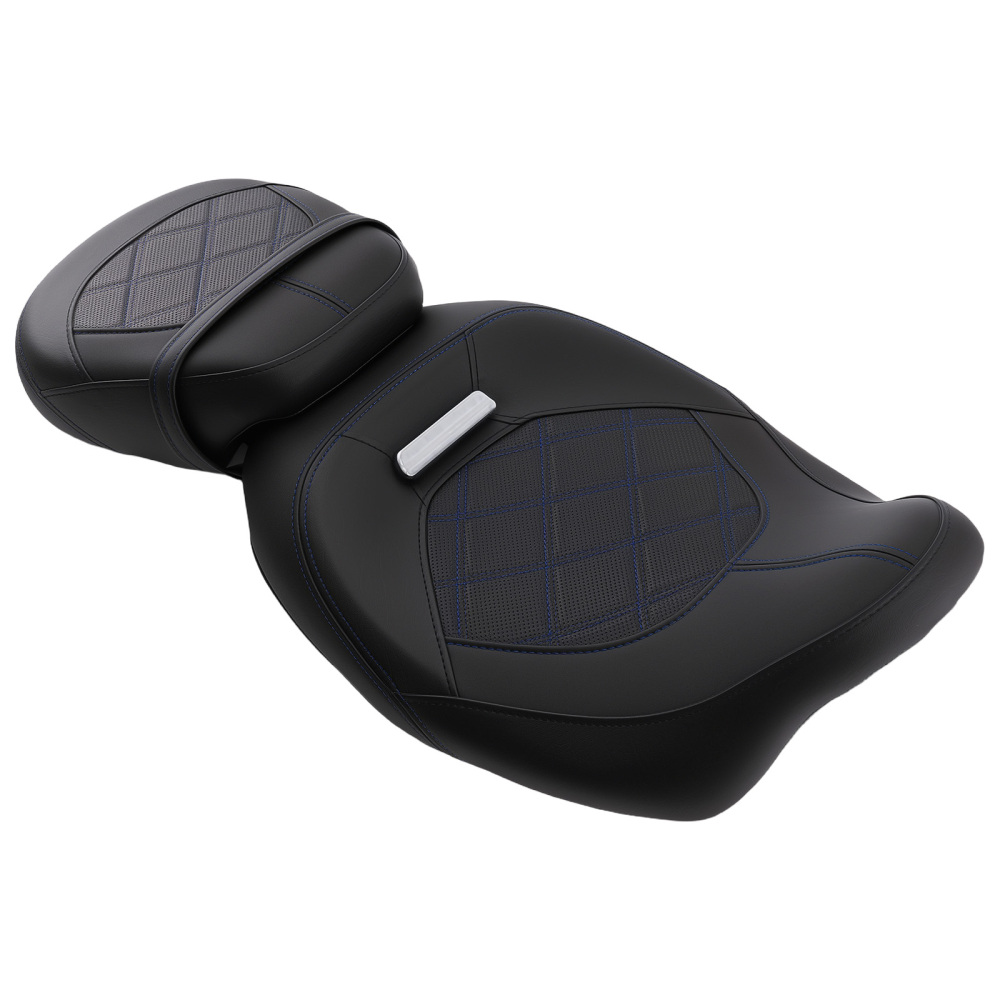 Black Blue PU Leather compatible for Seat Set compatible for Harley Touring 2009-2024 Driver Passenger