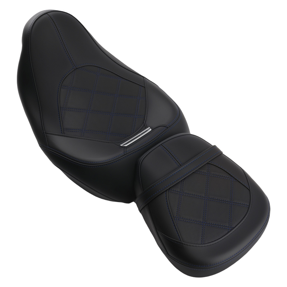 Black Blue PU Leather compatible for Seat Set compatible for Harley Touring 2009-2024 Driver Passenger