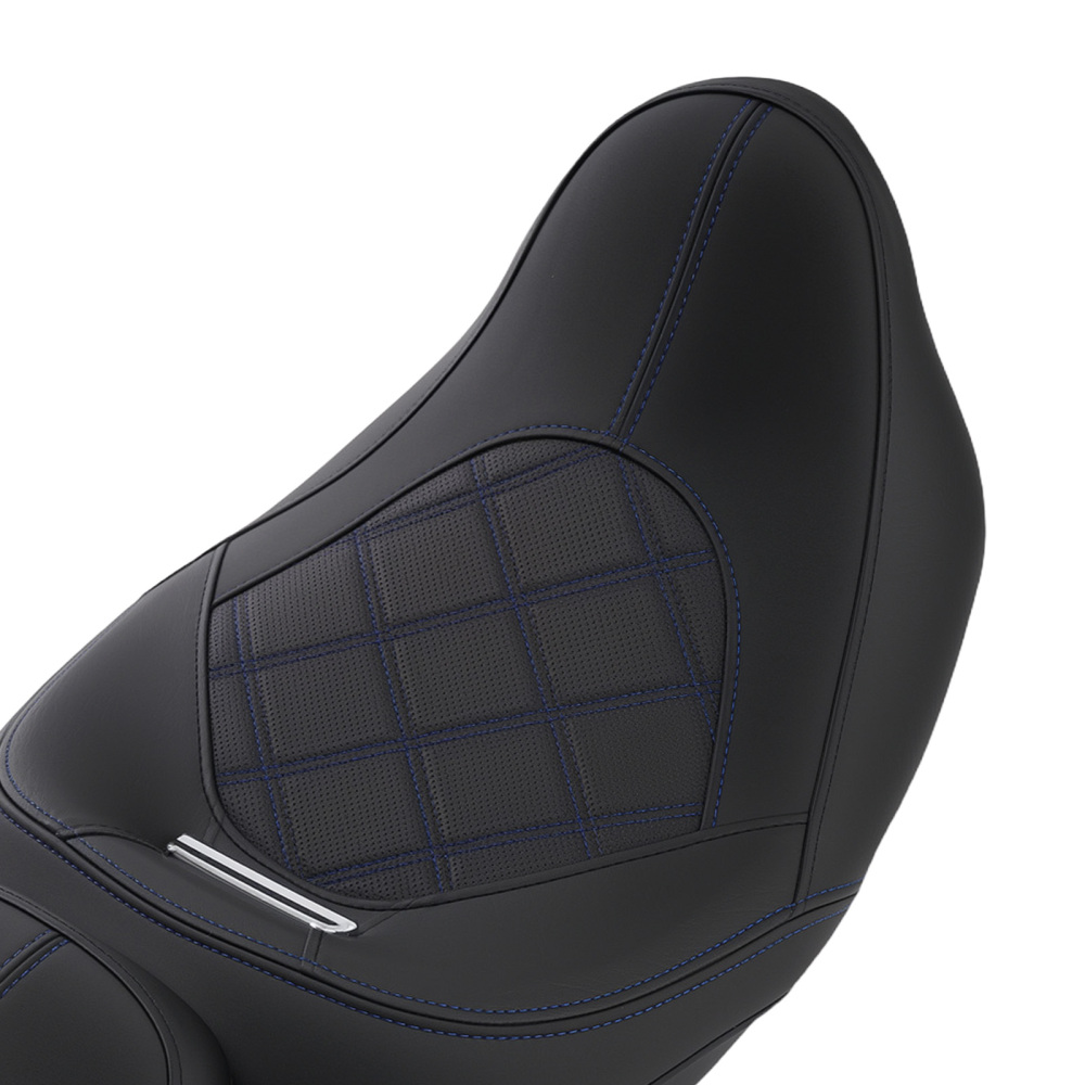 Black Blue PU Leather compatible for Seat Set compatible for Harley Touring 2009-2024 Driver Passenger