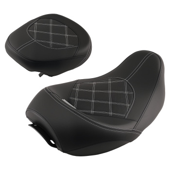 Black Leather compatible for Seat Compatible for Harley Touring 2009-2024 Driver Passenger compatible for White