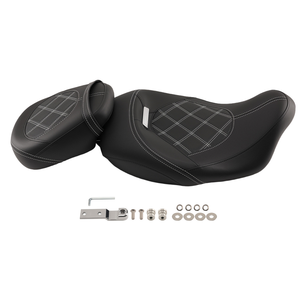 Black Leather compatible for Seat Compatible for Harley Touring 2009-2024 Driver Passenger compatible for White
