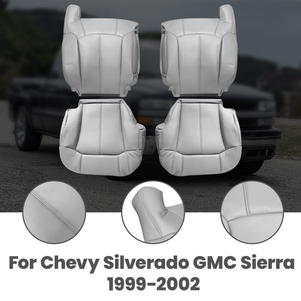 Leather compatible for Seat Cover Gray compatible for Chevy Silverado GMC Sierra 1999-2000-01-2002