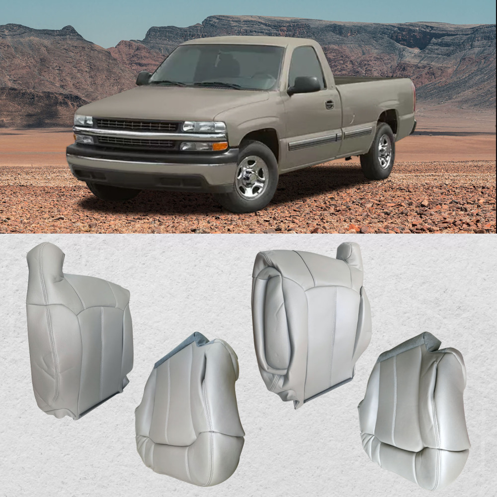 Leather compatible for Seat Cover Gray compatible for Chevy Silverado GMC Sierra 1999-2000-01-2002