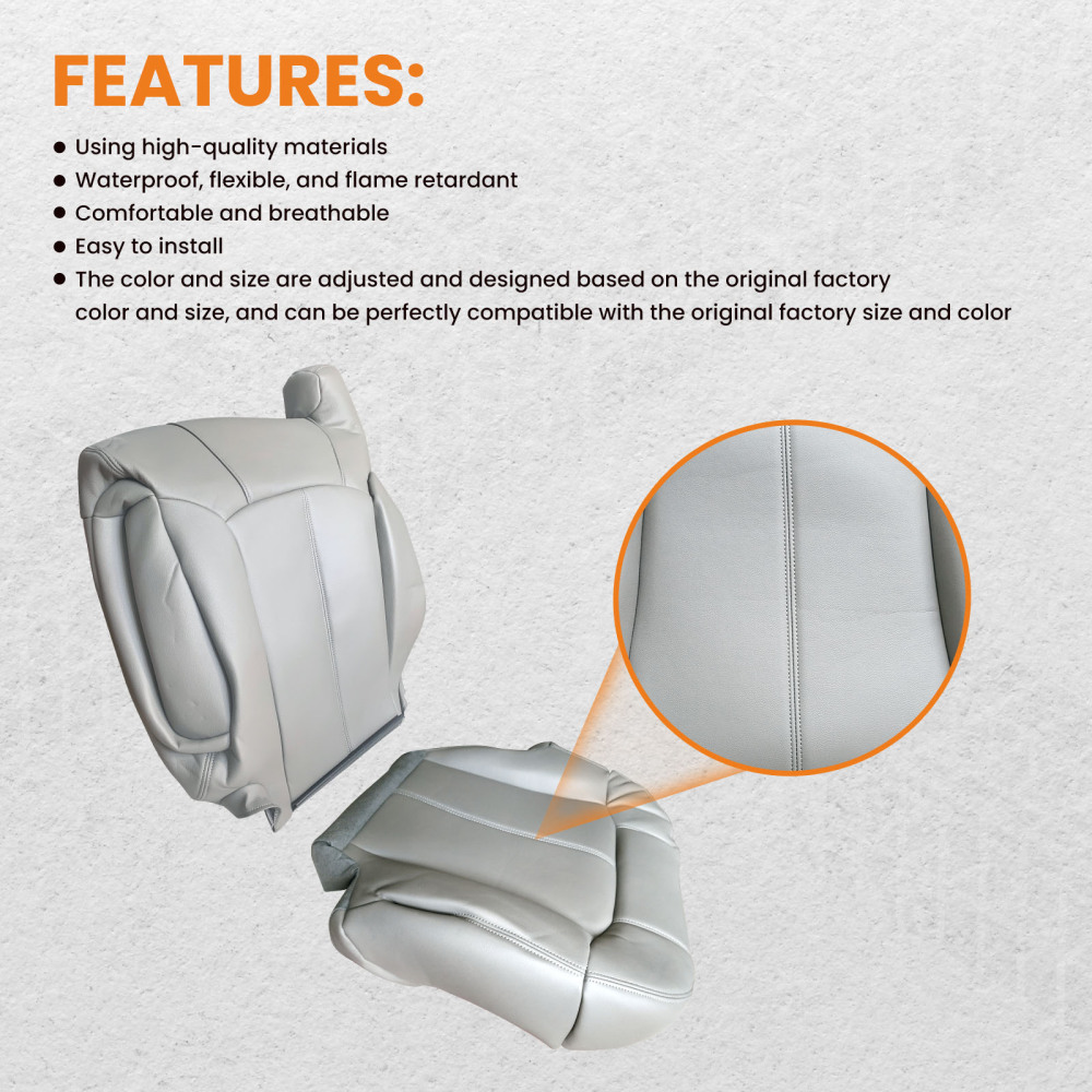Leather compatible for Seat Cover Gray compatible for Chevy Silverado GMC Sierra 1999-2000-01-2002