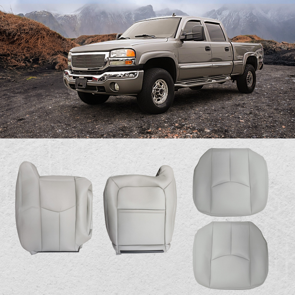 4X Front Leather compatible for Seat Cover Gray compatible for Chevy Silverado GMC Sierra 2003-2006
