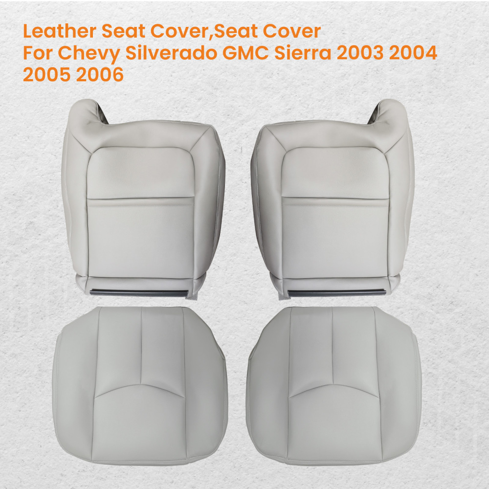 4X Front Leather compatible for Seat Cover Gray compatible for Chevy Silverado GMC Sierra 2003-2006