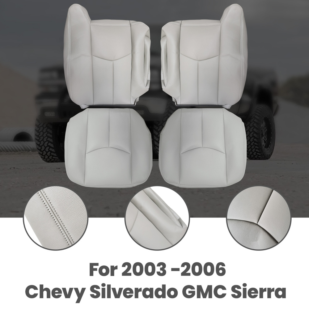 4X Front Leather compatible for Seat Cover Gray compatible for Chevy Silverado GMC Sierra 2003-2006