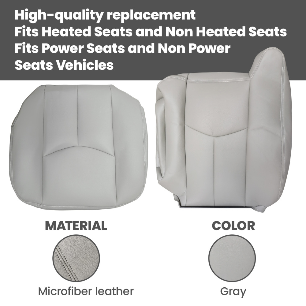 4X Front Leather compatible for Seat Cover Gray compatible for Chevy Silverado GMC Sierra 2003-2006