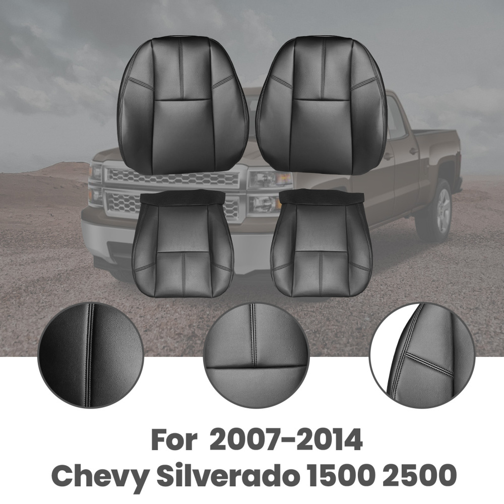 Front Driver + Passenger compatible for Seat Cover Black compatible for Chevy Silverado 1500 2500 2007-14