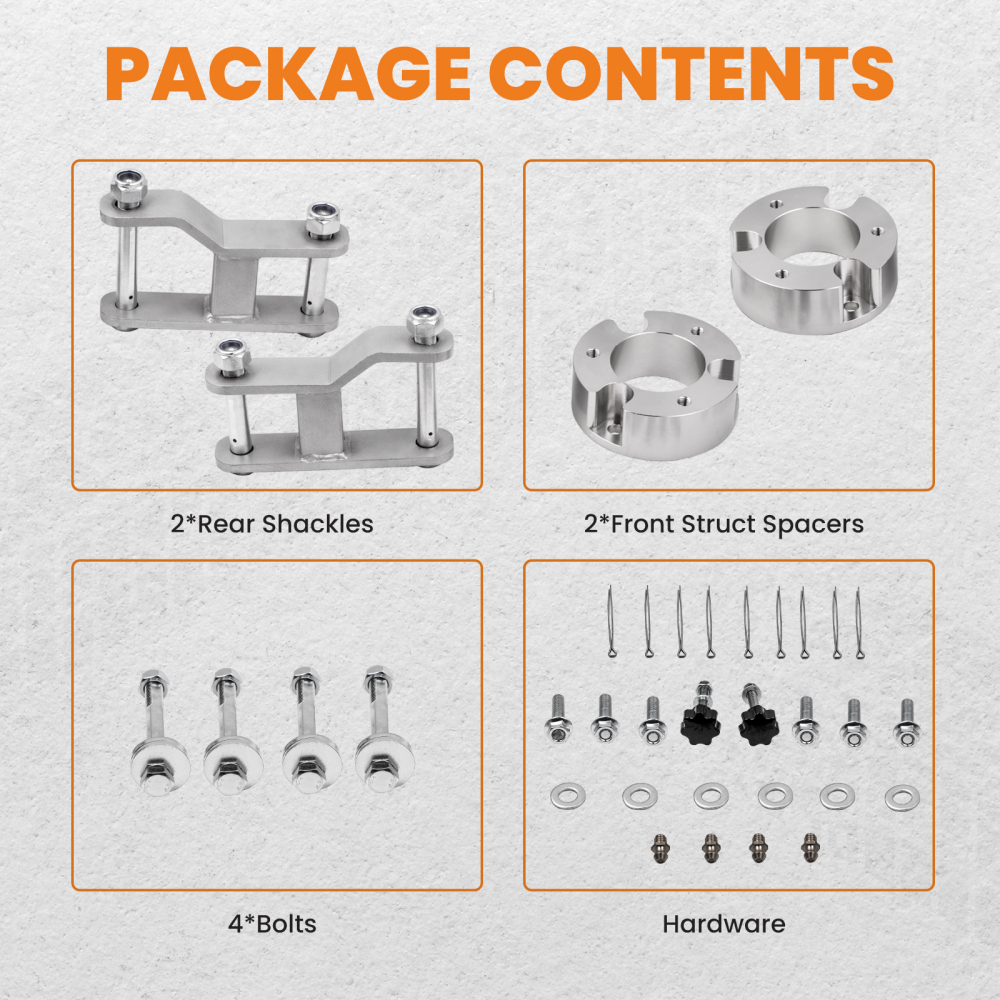 Suspension lift Kit compatible for Nissan Navara D40 Front Coil Strut Spacers and Shackles
