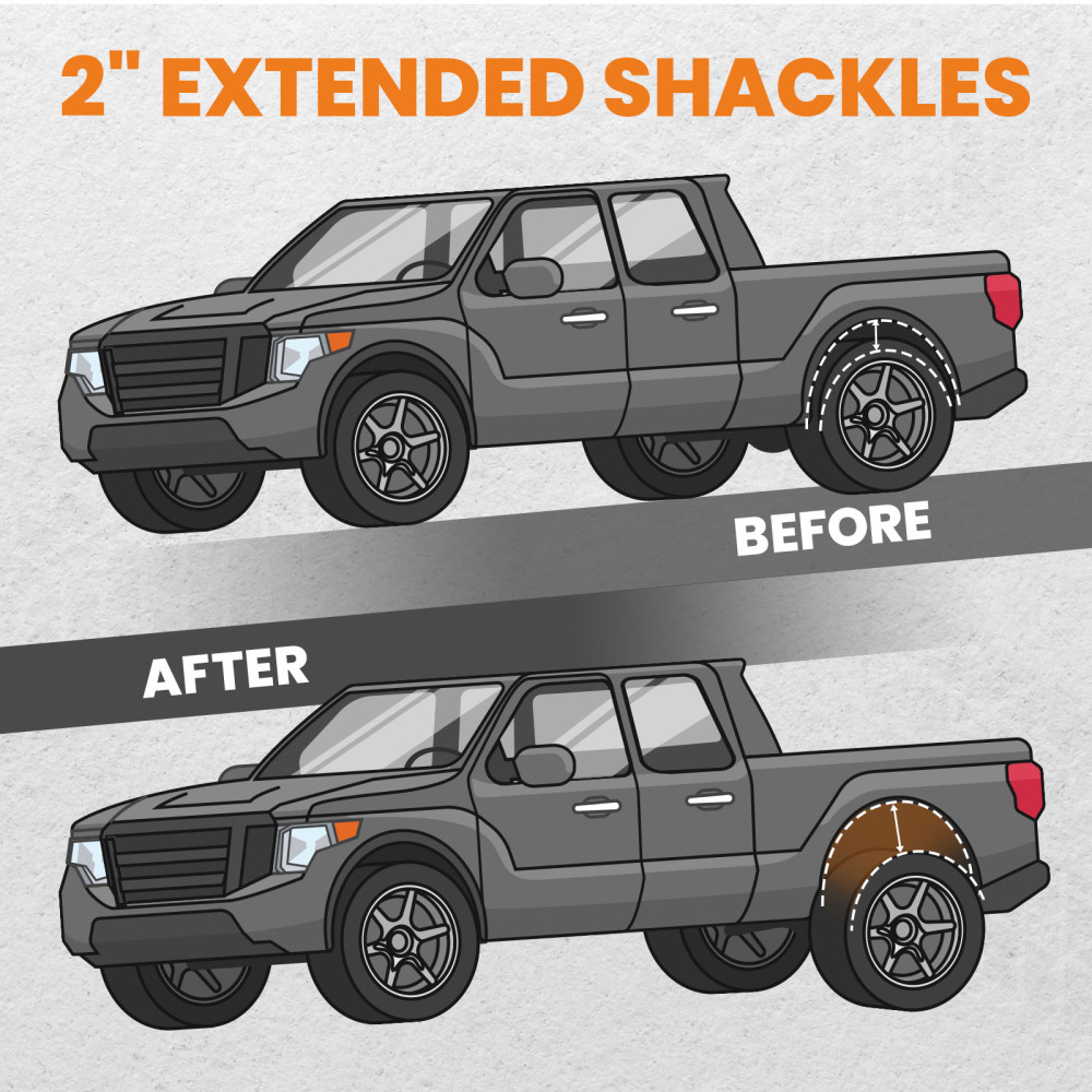 2pcs Extended Rear Shackles Shackle compatible for Ford Ranger compatible for Mazda BT50 2 Inch 45-48 mm