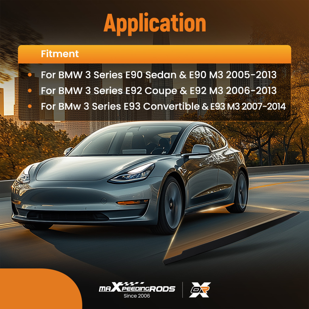 ABS Side Skirt Extensions compatible for BMW 3 Series E90 E92 E93 M3 2005-2014 Black