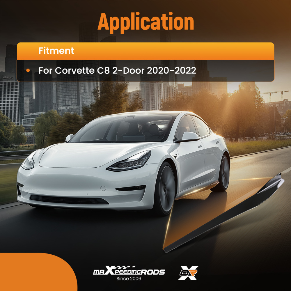 Side Skirt Extension Panel Kit compatible for Chevy Corvette C8 2020-2022 Gloss Black ABS