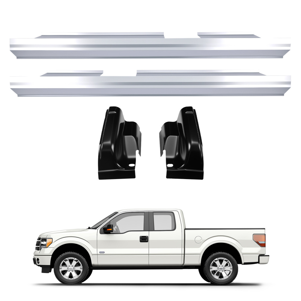 4 Pcs Outer Rocker PanelsCab Corners Set compatible for Ford F-150 2009 2010 2011-2014
