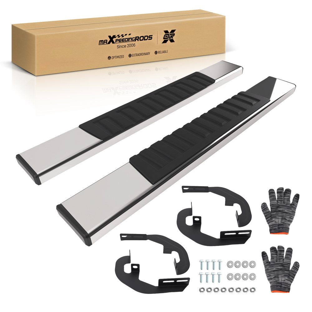 6 Black Running Board compatible for Chevy Silverado GMC Sierra 19-25 Side Steps Nerf Bars