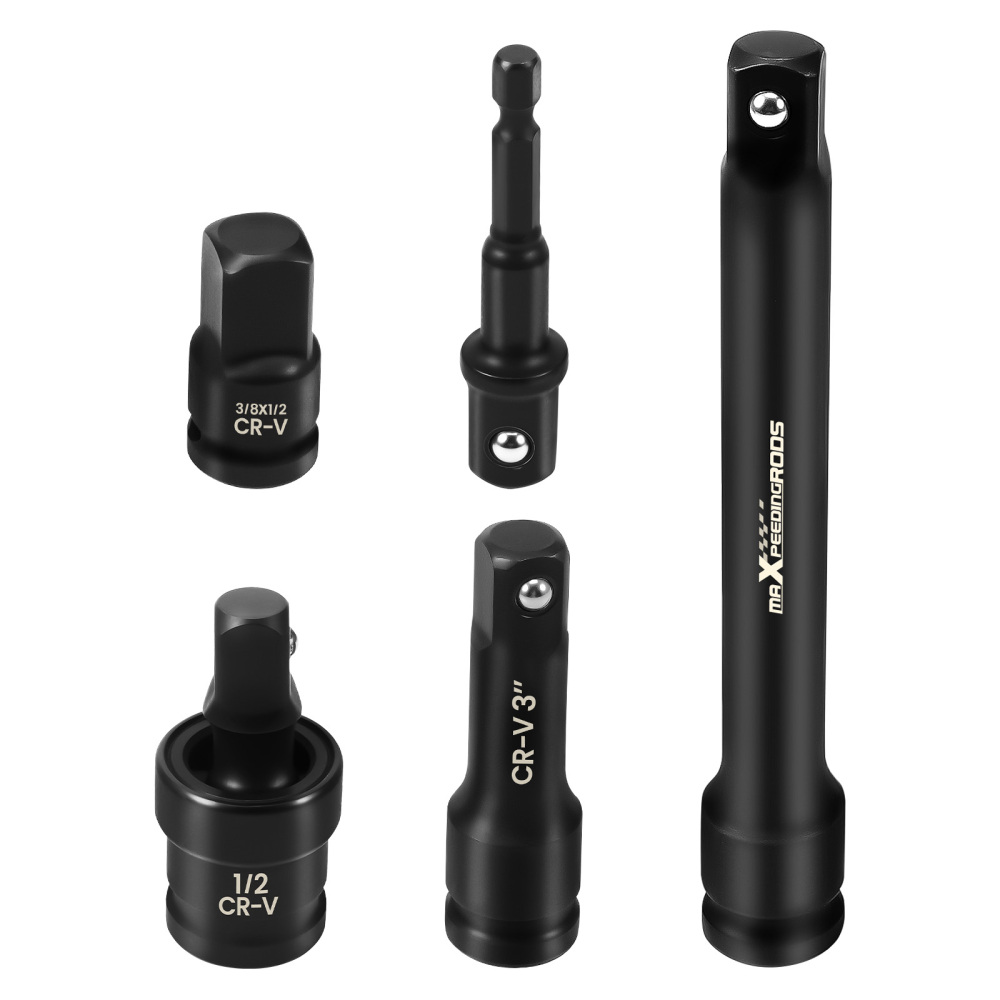 1/2-Inch Drive Shallow Impact Socket Set, Metric 10mm-24mm, 6-Point CR-V Sockets with Extension Bar, Universal JointsDrill Adapter, 20-Piece