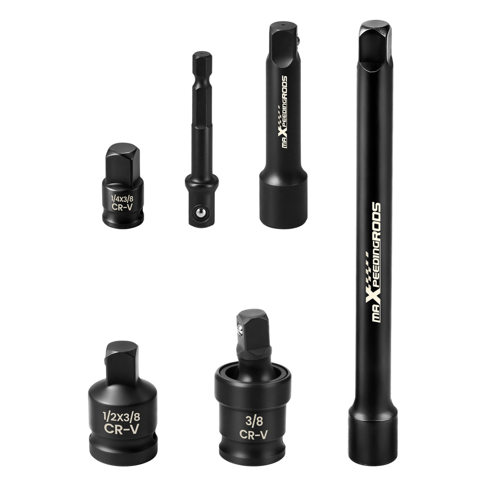 21-Piece 3/8-Inch Drive Shallow Impact Socket Set, Metric 8mm-22mm, 6-Point CR-V Sockets with Extension Bar, Universal JointsDrill Adapter