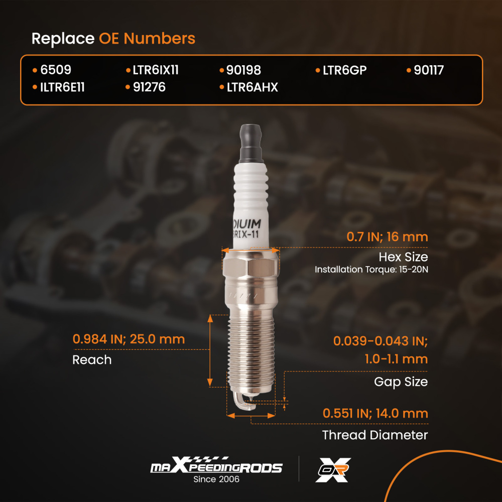 Iridium Spark Plugs compatible for Buick Cadillac Chevrolet Ford 2004-2024 V6 6509 LTR6IX11