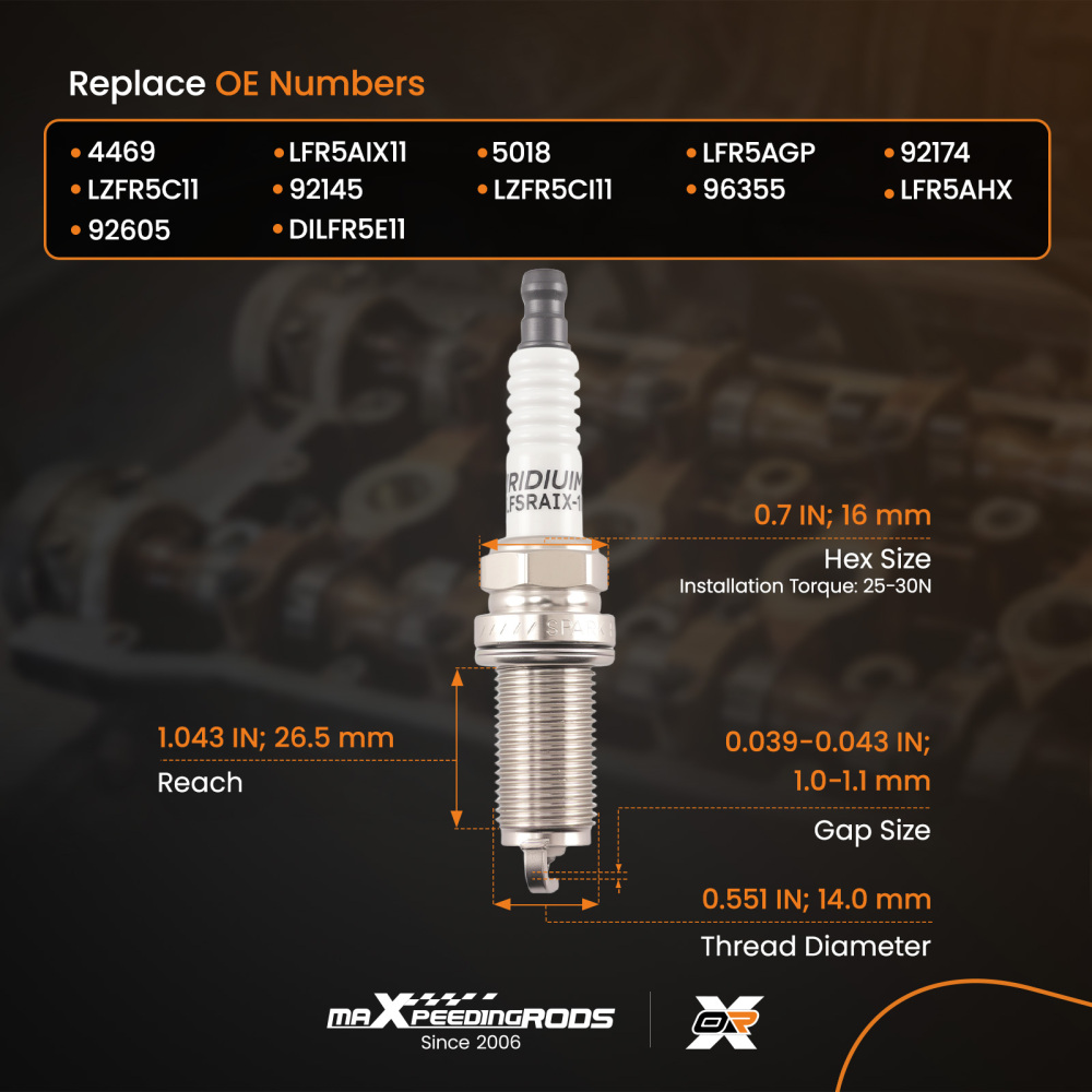 4Pack Iridium Spark Plugs compatible for Jeep Cherokee 2014-2020 L4 2.4L LFR5AIX-11