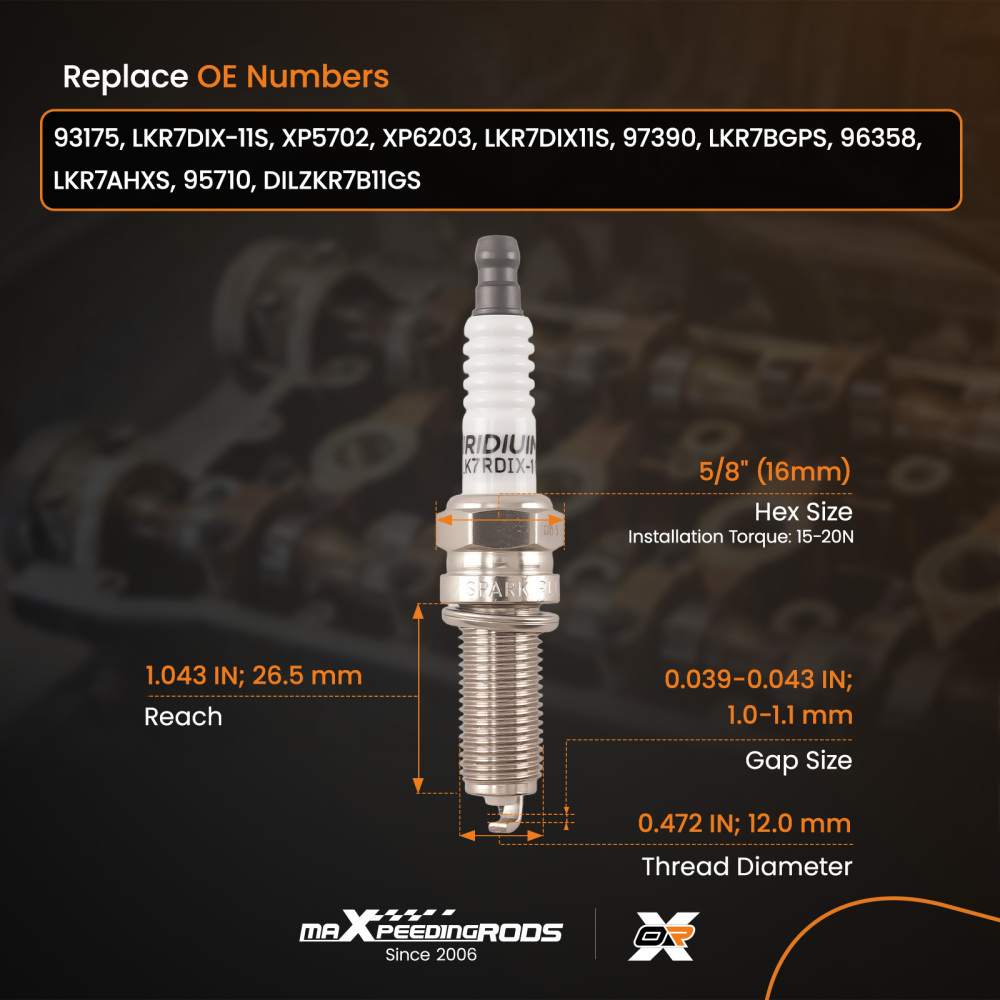 Iridium Spark Plug compatible for Acura ILX TSX 2.0L 2.4L 2009-2015 LKR7DIX-11S