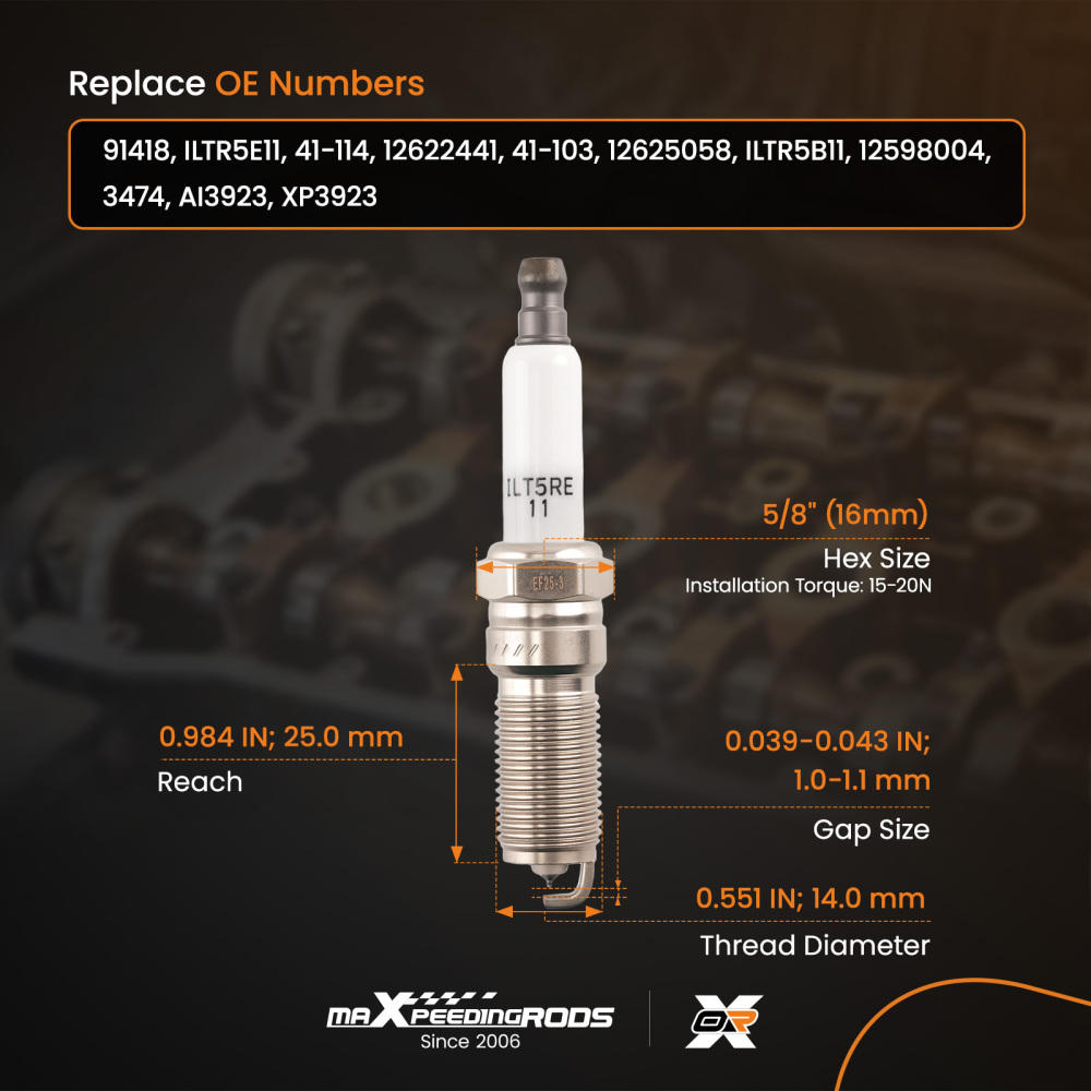 6x Iridium Spark Plugs compatible for Buick Chevrolet GMC 2002-2021 L6 4.2L V6 4.3L 91418