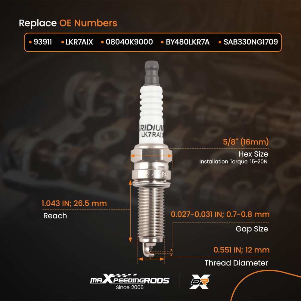 4X Spark Plugs compatible for Mercedes-Benz C250 SLK250 compatible for Kia Soul 93911 LKR7AIX Iridium