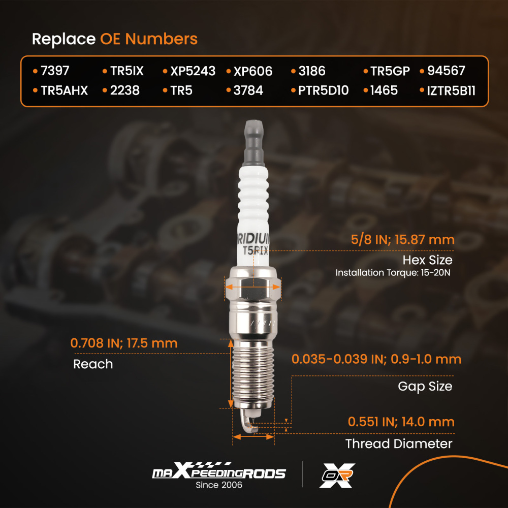Iridium Spark Plug compatible for Mercedes-Benz 190E W201 L4 2.3L 1984-1993 TR5IX