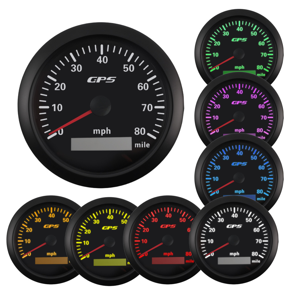 85mm Digital GPS Speedometer Gauge 0-80MPH 7 Colors For Car Boat Motorcycle