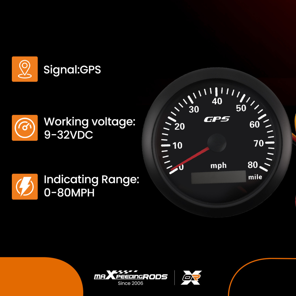 85mm Digital GPS Speedometer Gauge 0-80MPH 7 Colors For Car Boat Motorcycle
