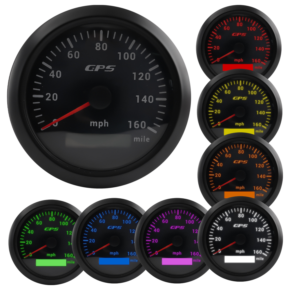 85mm Digital GPS Speedometer Gauge 0-160MPH 7 Colors For Car Boat Motorcycle