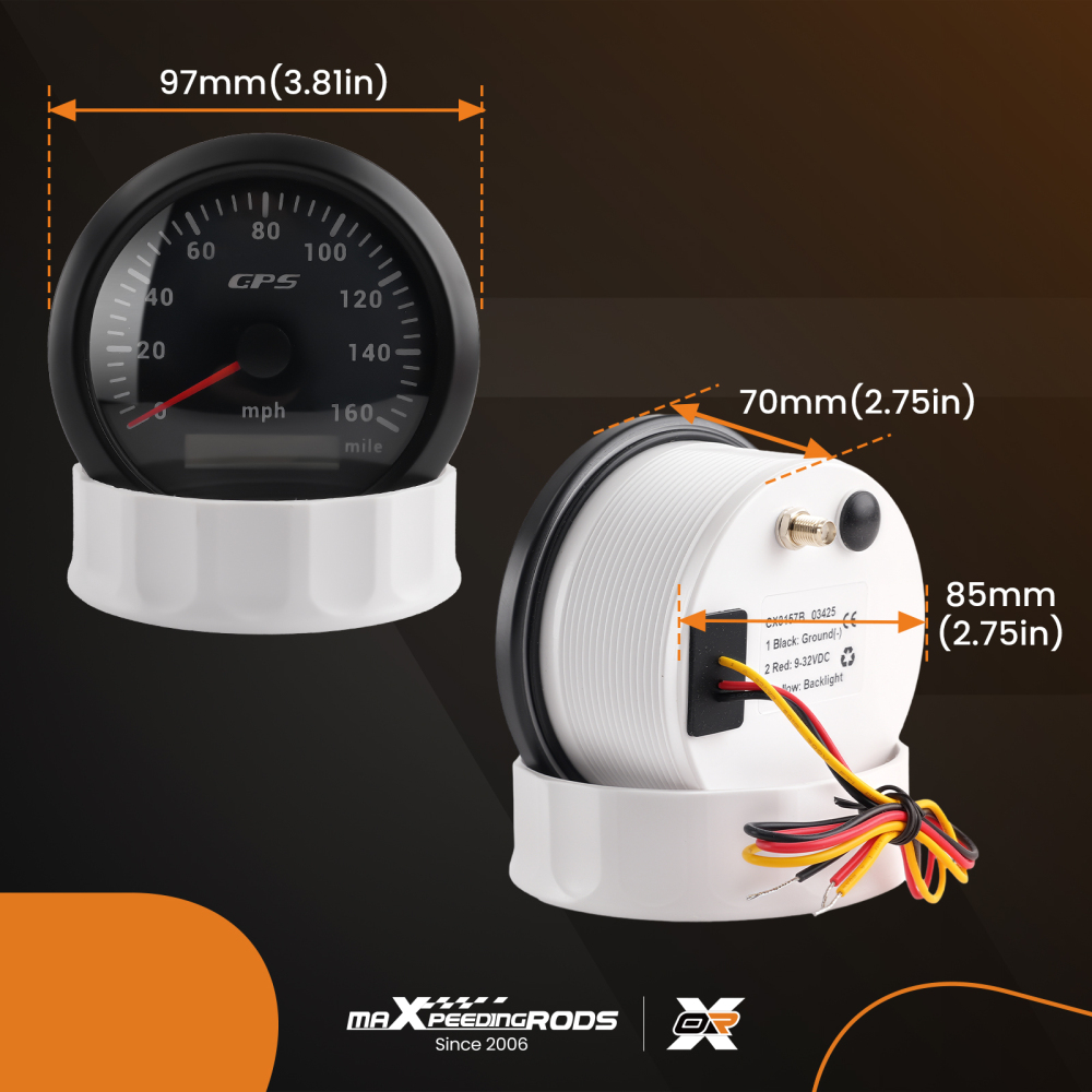 85mm Digital GPS Speedometer Gauge 0-160MPH 7 Colors For Car Boat Motorcycle