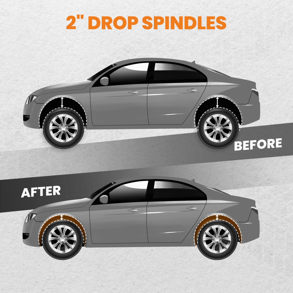 Front 2 Drop Spindles Pair compatible for Ford Mustang II Pinto 1974-1978