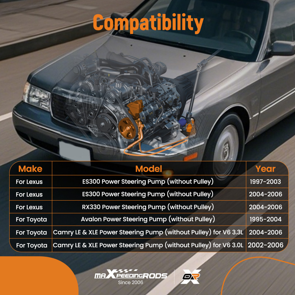 Compatible for Toyota Camry XLE LE Models 3.0L compatible for Lexus ES300 01-06 Power Steering P/S Pump 