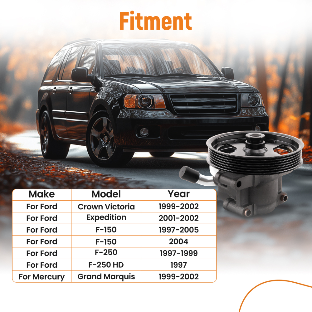Power Steering Pump 20-282 compatible for Ford F-150 1997-2005 compatible for Ford F-250 1997-1999